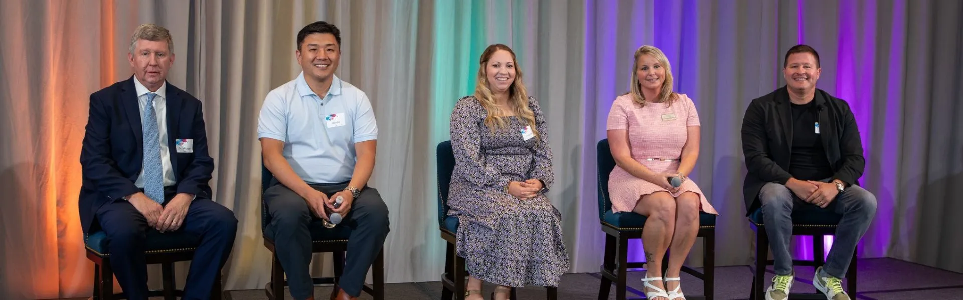 Five behavioral health professionals on stage, representing the panel of experts at Recovery Awareness Day 2024. Panelists include Michael Wilkerson, Harold Hong, Jacqueline Brown, and Samanda Stevenson, and Lenny Segal.